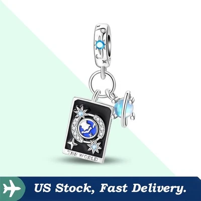 KUNSIR 925 Dije de Plata de Ley para Pulsera Mundo Tarot Tarjeta Colgante Dije Hágalo Usted Mismo Foto 1 de 4