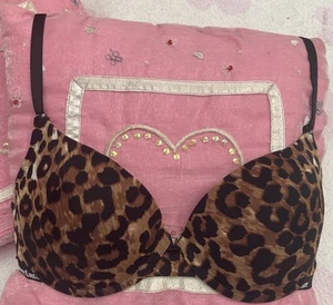 JUICY COUTURE Women's Animal Print Bra 32D Brown Designer Logo Padded Underwired - Picture 1 of 12