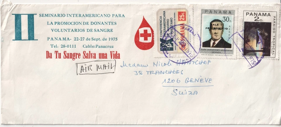 Panama Red Cross Blood Donor cover to Red Cross Geneva - Image 1 of 1