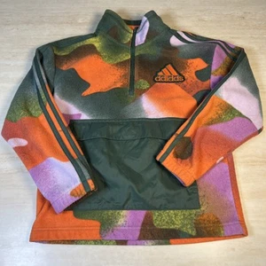 adidas Boys  Sweatshirt Medium Green Camo Logo 1/2 Zip Pullover - Picture 1 of 11