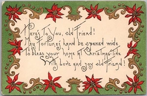 Postal NAVIDAD "¡Aquí estás viejo amigo!" Flores de pascua sin firmar H.B. GRIGGS - Imagen 1 de 2