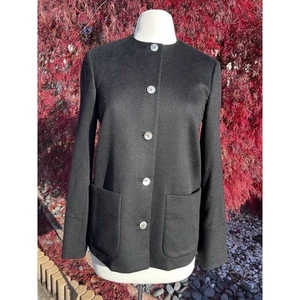 Chaqueta Agnona Cashmere Mujer Negra Sin Cuello Bolsillos Parche Botón Frontal Talla 42 - Imagen 1 de 7