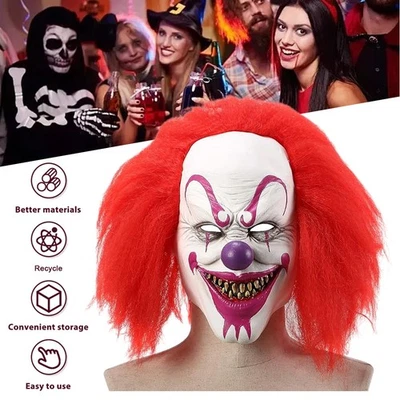 Latexmaske schwarz weiß rot Horror-Clown mit Haaren Karneval Fasching Halloween - Bild 1 von 4