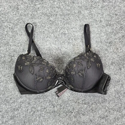 Victoria Secret Very Sexy Push Up Padded Bra Black Lace Faux Leather 34B - Image 1 of 4