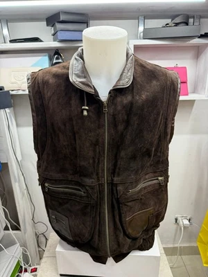 Gilet Veste Sans Manches Homme En Cuir Couleur Marron Taille 52 Cod. AM290 - Photo 1/4