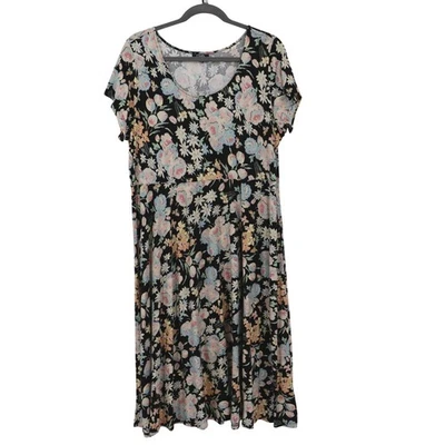 Vestido midi floral Chaps para mujer 3X negro informal cómodo Bloomcore Boho Cottagecore Foto 1 de 4