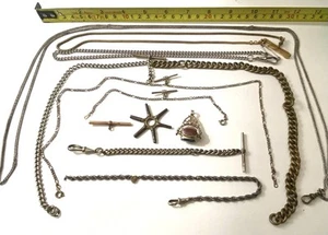 Job Lot Vintage Silver Gold Tone Watch Chains Key Fob Albert Chain Dainty & Long - Picture 1 of 14