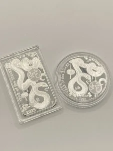 2025 Año de la Serpiente Asahi Refinación 1oz Barra Y Redonda 2oz Total .999 - Imagen 1 de 4