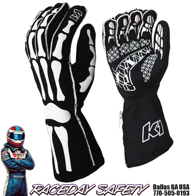 Guantes de carreras K1 RaceGear Skeleton Nomex SFI 3.3/5 negro/blanco niños y adultos Foto 1 de 4
