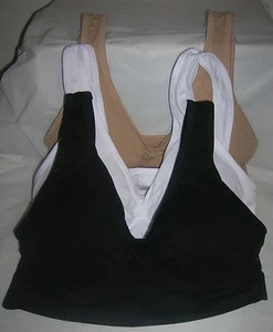 NEW GENIE Style Bra Set Of 3 Nude Black White LARGE Nylon Spandex Removable Pad - Picture 1 of 4