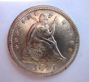 1847 LIBERTY SEATED QUARTER 25c COIN PHILADELPHIA MINT NICE RARE BETTER DATE - Picture 1 of 2