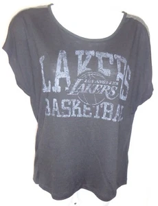 Los Angeles Lakers Basketball Damen Kurzarm Distressed U-Ausschnitt T-Shirt - Bild 1 von 1