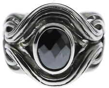 Dragon Eye Simulated Black Sapphire Braided Stainless Steel Mens Ring size 8 T41