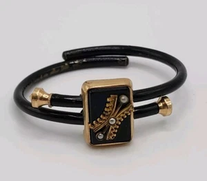 Victorian Edwardian Black Enamel Seed Pearl Momento Mori Mourning Bracelet 1897 - Picture 1 of 19