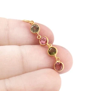Natural Multi Tourmaline Gold Charm-18k Solid Gold Handmade charm Necklace R088 - Picture 1 of 2