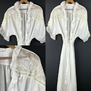Vestaglia avvolgente Sarah Beth vintage anni 60 bianca sposa pizzo trasparente L XL l - Foto 1 di 12