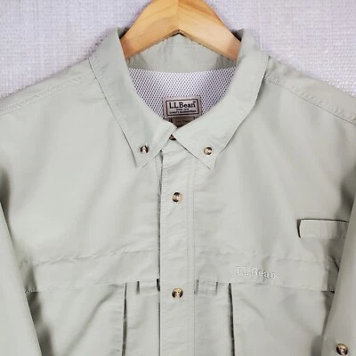 L.L. BEAN Mens Size 2XLT Nylon Mesh Line Roll Sleeve Guide Shirt Khaki Button Up - Image 1 of 4