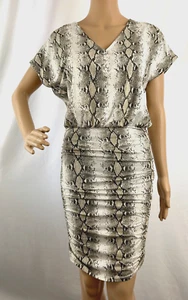 Women's Shore Short Dress, Ivory & Brown Snakeskin Print Ruched Skirt, Size XS - Picture 1 of 10