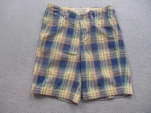 Abercrombie Fitch Shorts Mens 30 Yellow Plaid Chino 10" Inseam Y2K Flap Pockets - Picture 1 of 12