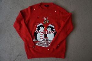 Womens Red F&F Penguin Jumper Size 14
