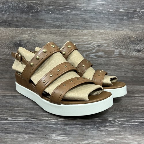 Scarpe donna Ecco touch intrecciato plateau zeppa sandalo whisky tacco marrone tg 10 10 5
