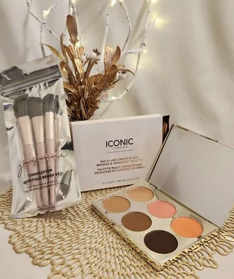 Iconic London MultiUse Cream Blush, Bronze &Highlight Palette w Brush Set BNIB - Image 1 of 4