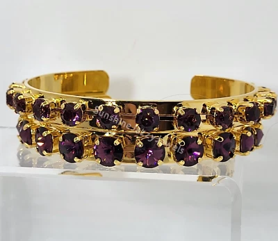 Brazalete chapado en oro con piedras de amatista de cristal de Swarovski m/w; febrero Foto 1 de 3