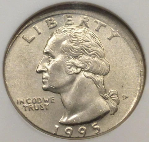 1995 D NGC MS 62 Struck 5% Off Center Washington Quarter, Mint Error Coin Cover