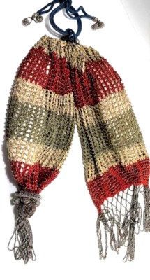 Bolso Doble Miser Ganchillo Muticolor Hecho a Mano De Colección RARO 25" de Largo con Cuentas de Acero Foto 1 de 4