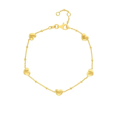 0.8mm Adjustable Saturn Chain Puffed Heart Bracelet Real 14K Yellow Gold - Image 1 of 4