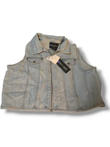 Ib Diffusion Denim Vest WomensSize Large Blue Jean Distressed Light Wash Buttons - Picture 1 of 5