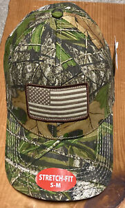 New Mossy Oak Camouflage with Stiched American Flag stretch fit S/M