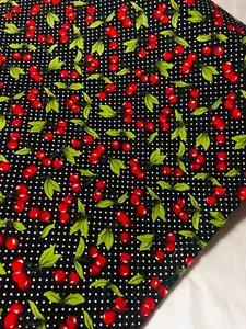3 Meter Black/Red Cherry Print 100% Pure Cotton Fabric 45” Wide Dress Craft - Picture 1 of 4