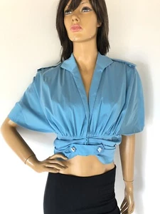 Talbot Runho $975 NWT Blue Silk Blend Blouse cape style size 6 -damaged - Picture 1 of 10