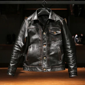 Vintage 506xx Type 1 Style Pleated Tea Core Horsehide Leather Trucker Jacket - Bild 1 von 13