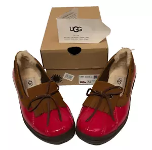 UGG Haylie rot/braun wasserdicht Leder Lammfell Futter Loafer Gr. 7,5 NEU mit Karton - Bild 1 von 14