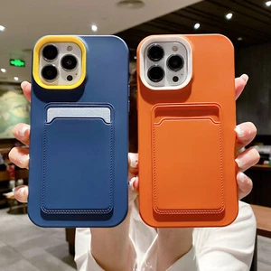 For iPhone 14 Pro Max 11 12 13 XR 6 7 SE Card Pocket Liquid Skin Soft Phone Case - Picture 1 of 20