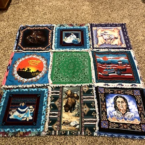Handmade Indian Western Tribal Buffalo Patchwork Quilted Blanket Made in USA - Picture 1 of 13