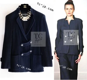 $4645 CHANEL 13S Navy Cotton Brandebourg Closing Stretchable Tweed Jacket 34 - Picture 1 of 24