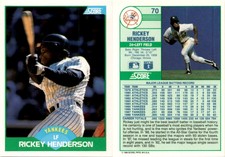 1989 Score RICKEY HENDERSON Baseball Card 70 New York Yankees
