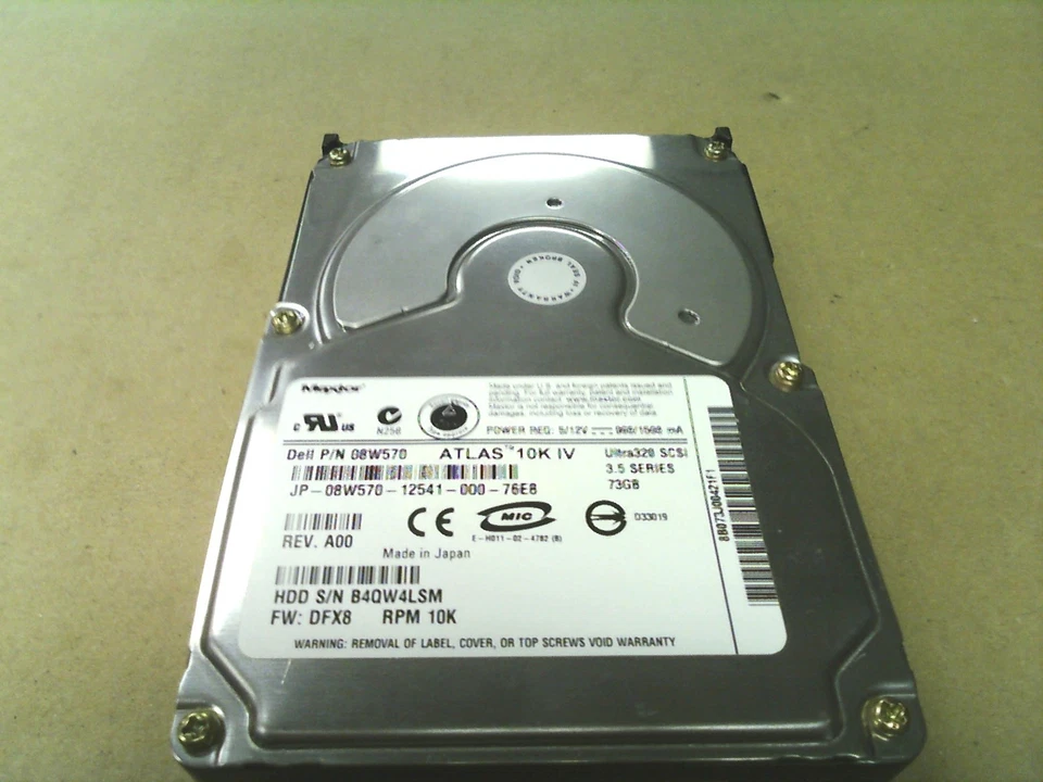 73GB U320 10K SCSI HDD DELL 8W570 Maxtor Atlas IV U320 80 Pin Hard Drive - Image 1 of 1