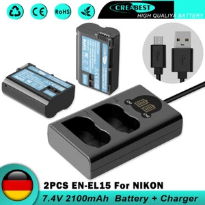 2× EN-EL15 EL15B Akku & Ladegerät Für Nikon D500 D600 D610 D810 D7000 D850 D7500 - Bild 1 von 12