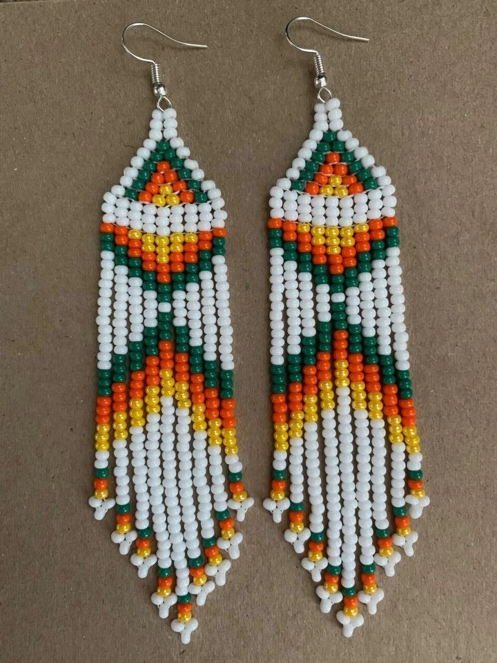 Boho Seed Beaded Earrings Fringe Tassel Bohemian Dangle Drop Handmade Jewelry - Image 1 of 1