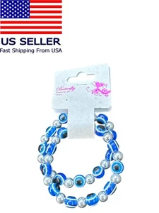 Evil Eye Stretch Beaded Bracelet Blue 2 Piece Set - Picture 1 of 2