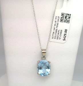 5CTTW REAL NATURAL SKY BLUE TOPAZ SOLITAIRE PENDANT NECKLACE-SS/ 14K PL/925-$429 - Picture 1 of 13