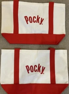 Pocky Canvas 18" Tragetaschen 2er Set weiß mit Pocky Logo und rotem Rand - Bild 1 von 4