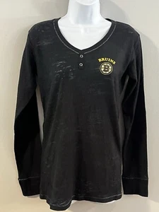 Concepts Sleepwear Womens Top sz L Black Long Sleeve V Neck NHL Boston Bruins - Picture 1 of 14