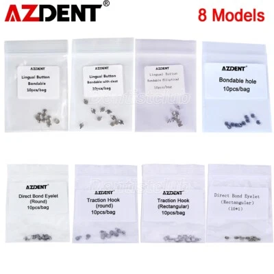 8 Type AZDENT Dental Orthodontic Lingual Buttons Bondable Round Base/Rectangular - Image 1 of 4