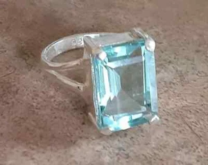Natural Santa Maria Brazilian Aquamarine Ring in Sterling Silver Size 6 1/4 New - Picture 1 of 3
