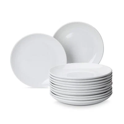 White Porcelain Plates Round Dessert Pasta Bowl 7'' Dishwasher Safe Set of 12  - Image 1 of 3